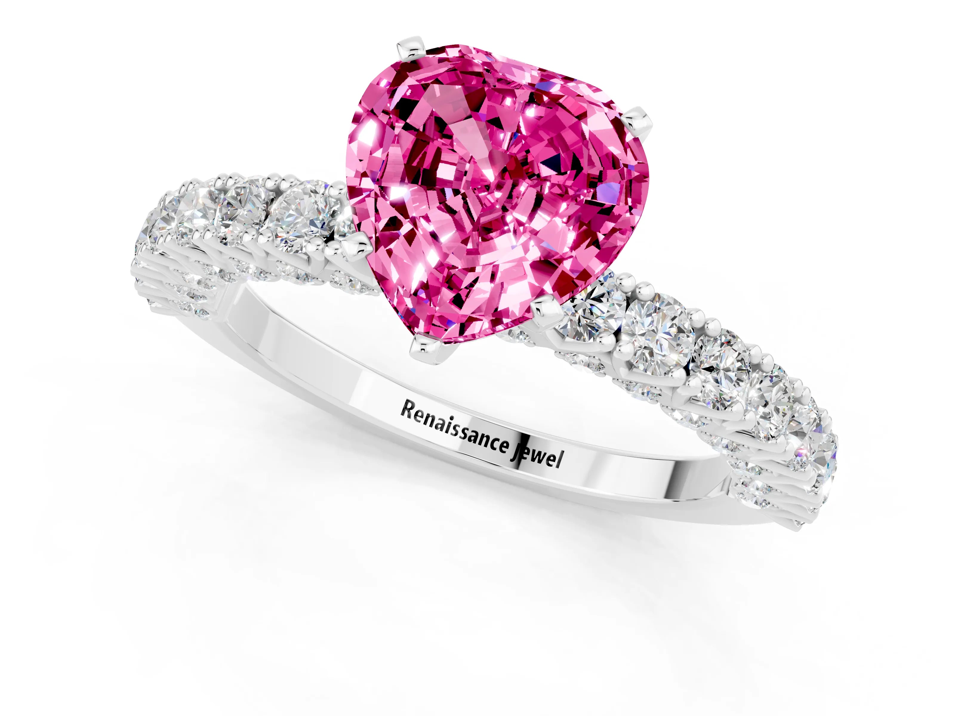 White gold Heart Cut Diamond Pavé Band Solitaire Ring with Prong Setting_1