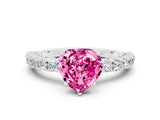 White gold Heart Cut Diamond Pavé Band Solitaire Ring with Prong Setting