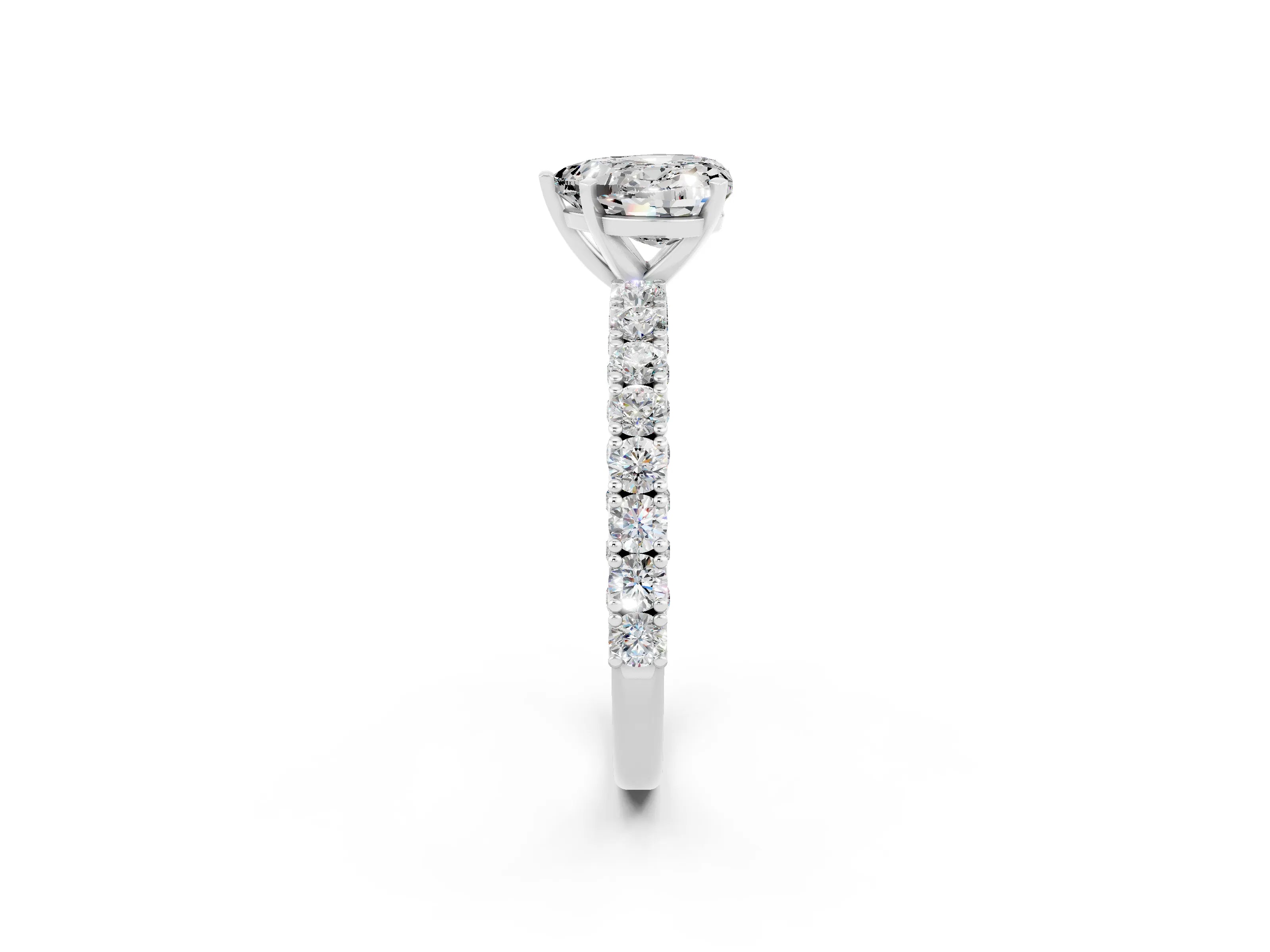 White gold Heart Cut Diamond Pavé Band Solitaire Ring with Prong Setting_2