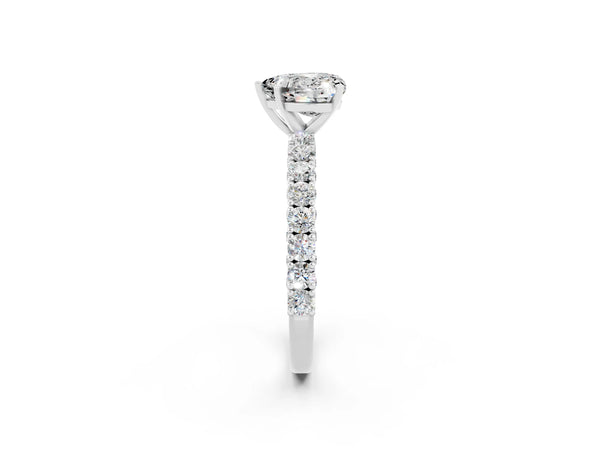 Platinum Heart Cut Diamond Pavé Band Solitaire Ring with Prong Setting