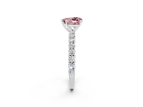 White gold Heart Cut Diamond Pavé Band Solitaire Ring with Prong Setting_2