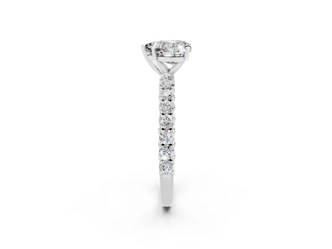 White gold Heart Cut Diamond Pavé Band Solitaire Ring with Prong Setting_2
