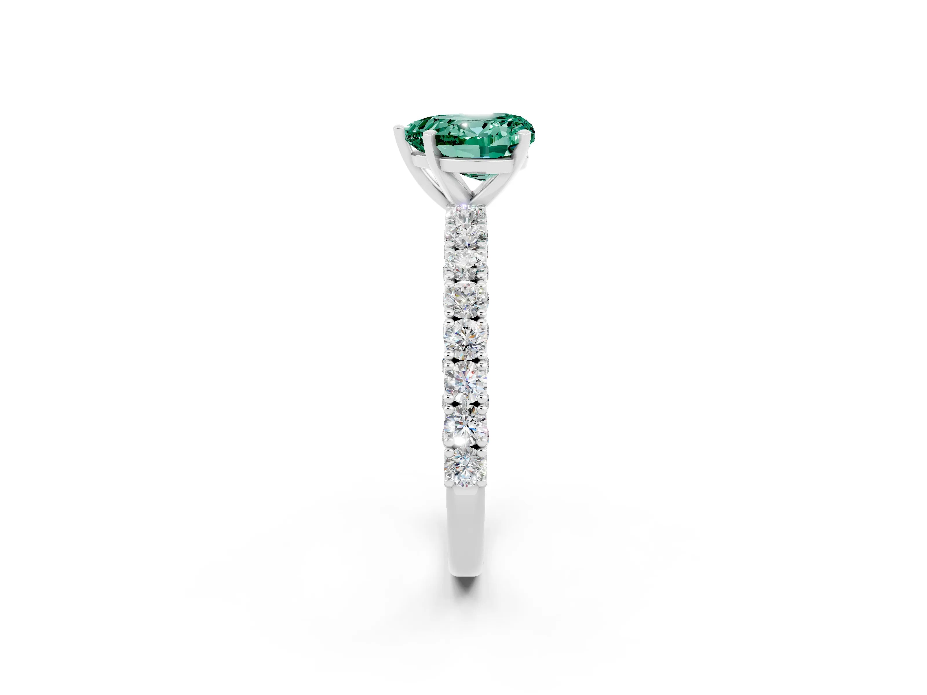 White gold Heart Cut Diamond Pavé Band Solitaire Ring with Prong Setting_2