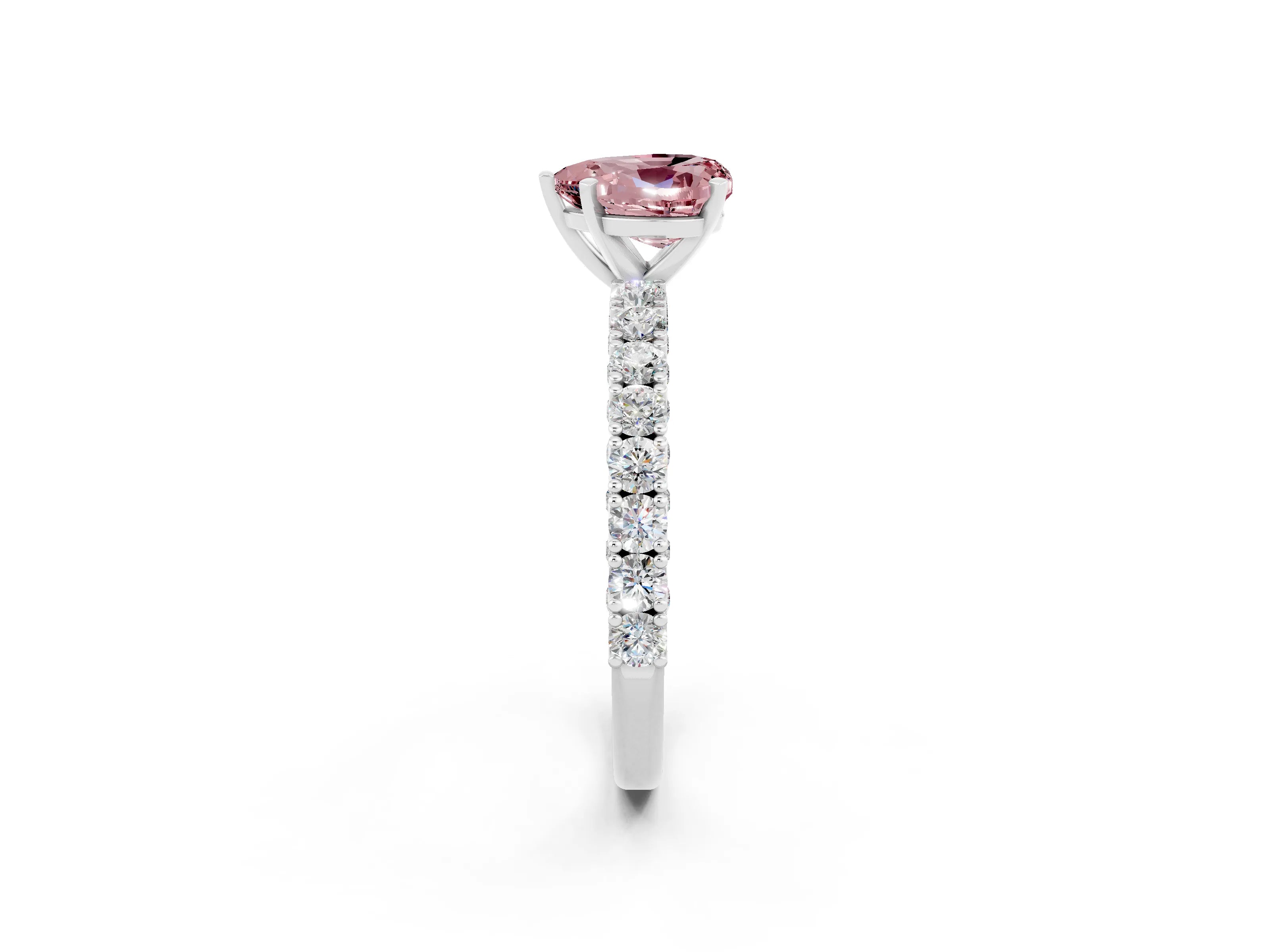 White gold Heart Cut Diamond Pavé Band Solitaire Ring with Prong Setting_2