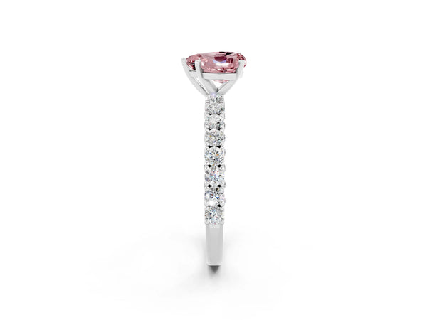 Silver Heart Cut Diamond Pavé Band Solitaire Ring with Prong Setting