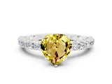 White gold Heart Cut Diamond Pavé Band Solitaire Ring with Prong Setting