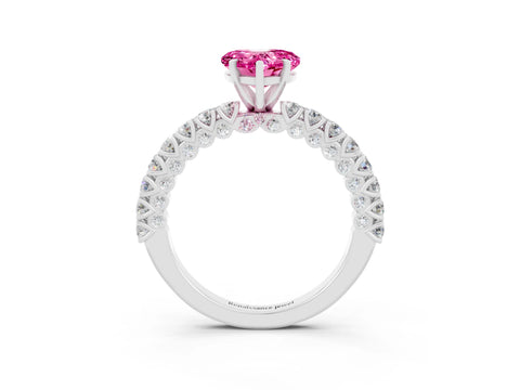 White gold Heart Cut Diamond Pavé Band Solitaire Ring with Prong Setting_3