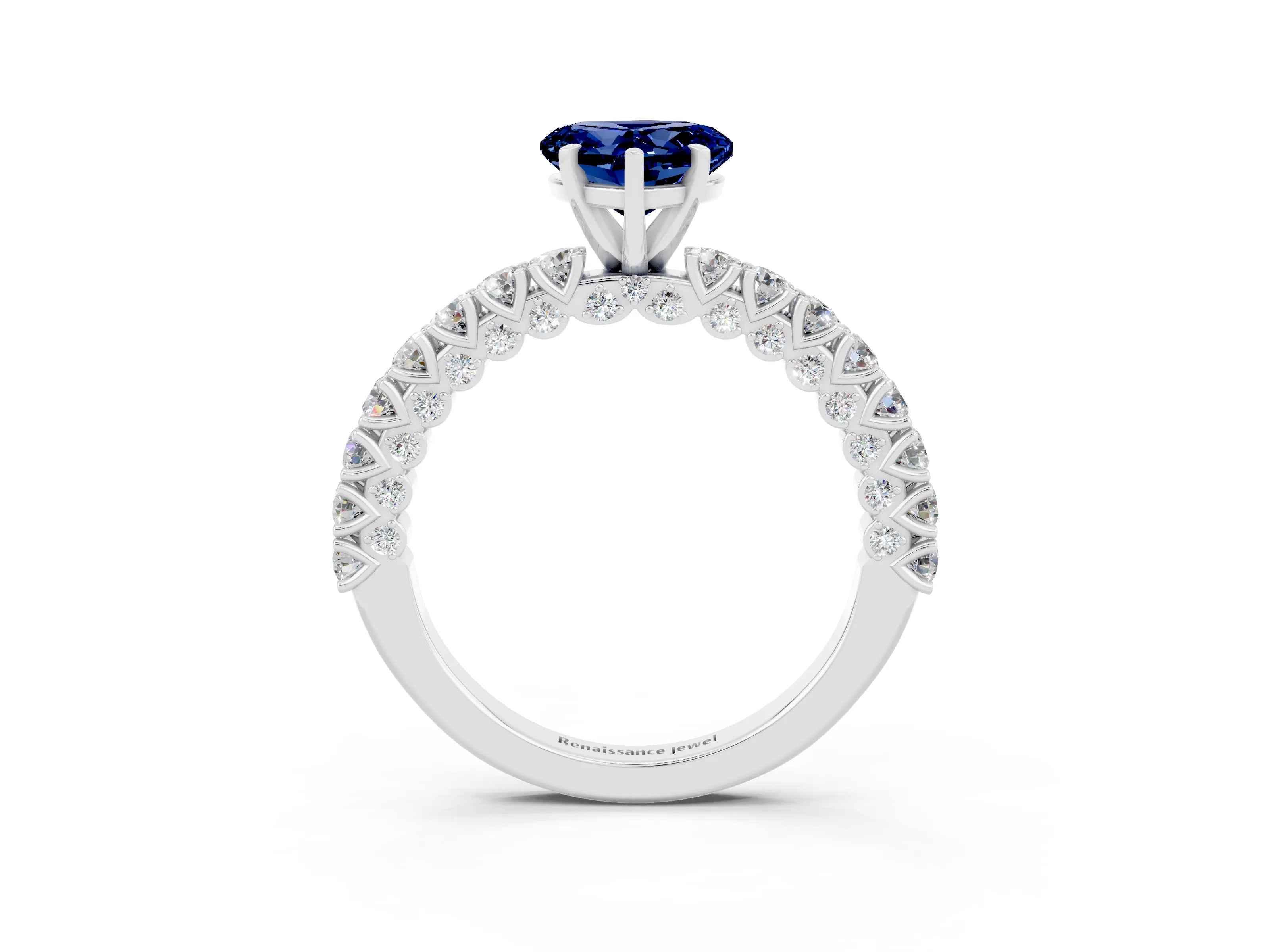 White gold Heart Cut Diamond Pavé Band Solitaire Ring with Prong Setting_3