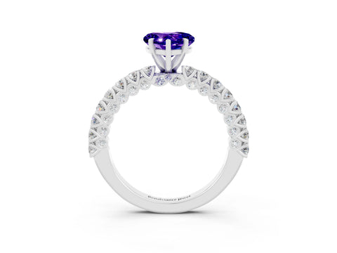 White gold Heart Cut Diamond Pavé Band Solitaire Ring with Prong Setting_3