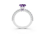 White gold Heart Cut Diamond Pavé Band Solitaire Ring with Prong Setting_3