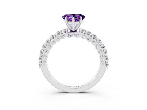 White gold Heart Cut Diamond Pavé Band Solitaire Ring with Prong Setting_3