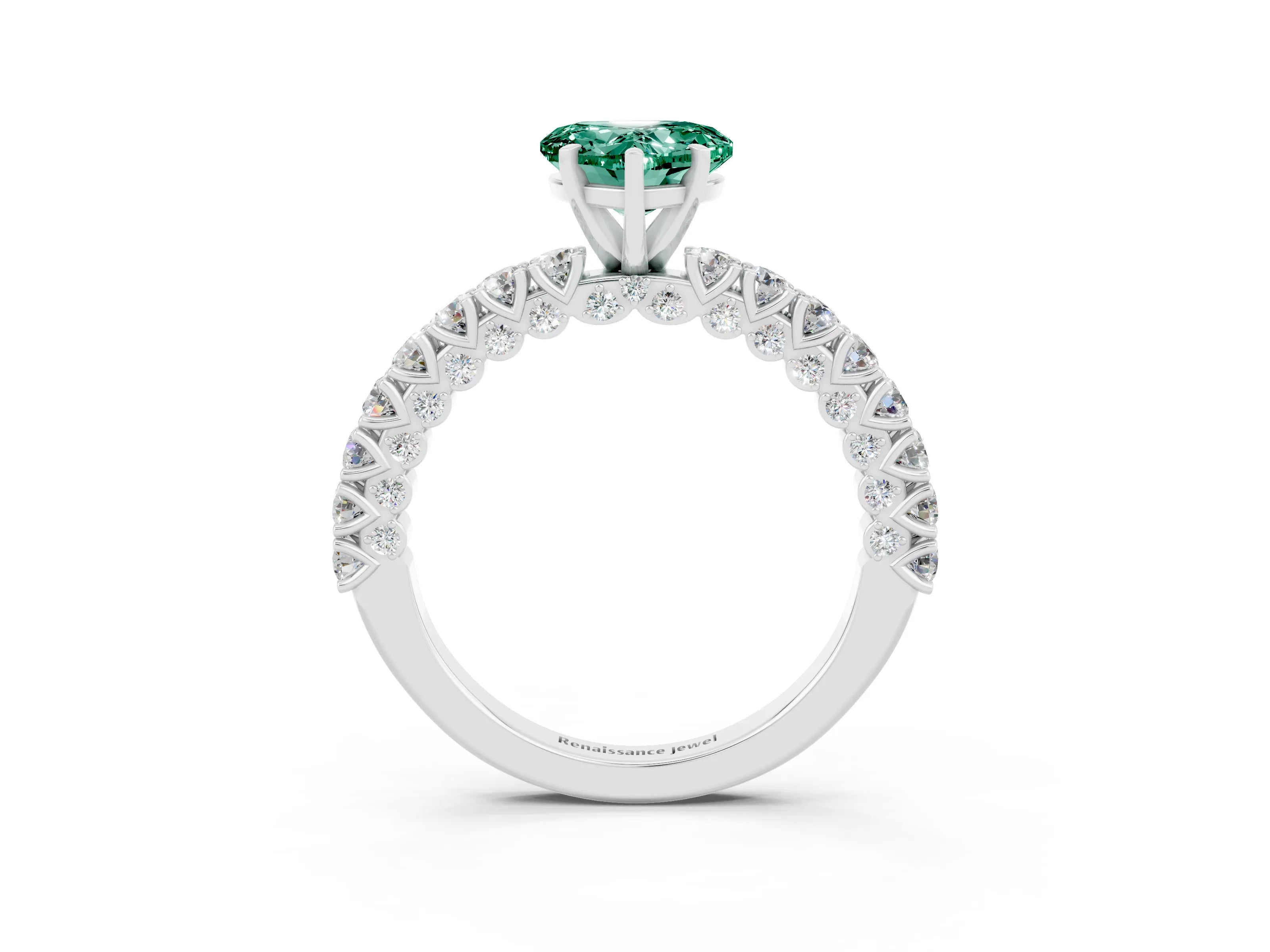 White gold Heart Cut Diamond Pavé Band Solitaire Ring with Prong Setting_3