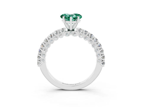 White gold Heart Cut Diamond Pavé Band Solitaire Ring with Prong Setting_3