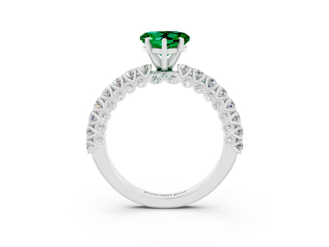 White gold Heart Cut Diamond Pavé Band Solitaire Ring with Prong Setting_3