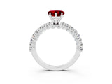 White gold Heart Cut Diamond Pavé Band Solitaire Ring with Prong Setting_3