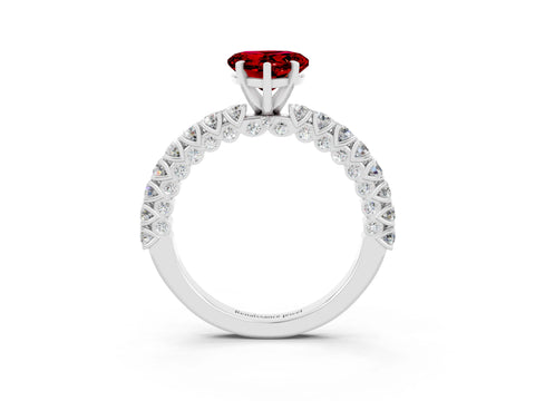 White gold Heart Cut Diamond Pavé Band Solitaire Ring with Prong Setting_3