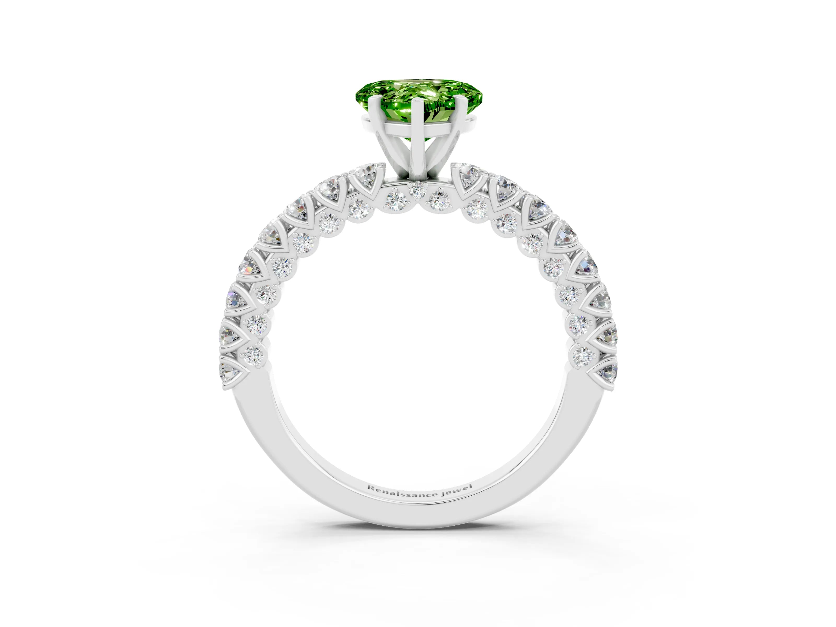 White gold Heart Cut Diamond Pavé Band Solitaire Ring with Prong Setting_3