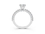 White gold Heart Cut Diamond Pavé Band Solitaire Ring with Prong Setting_3