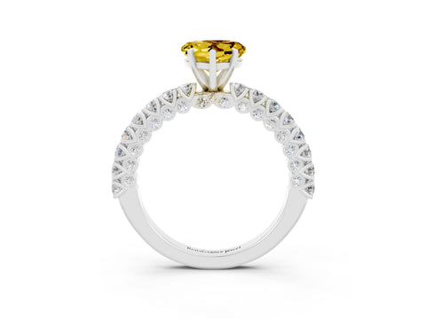 White gold Heart Cut Diamond Pavé Band Solitaire Ring with Prong Setting_3