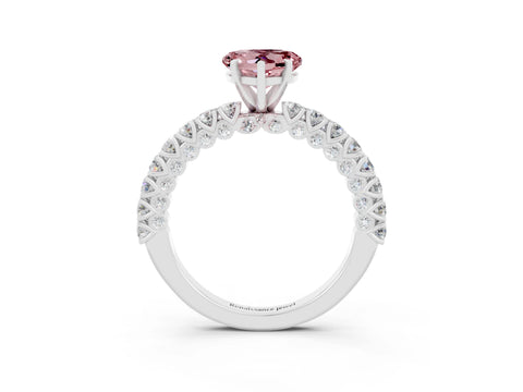 White gold Heart Cut Diamond Pavé Band Solitaire Ring with Prong Setting_3