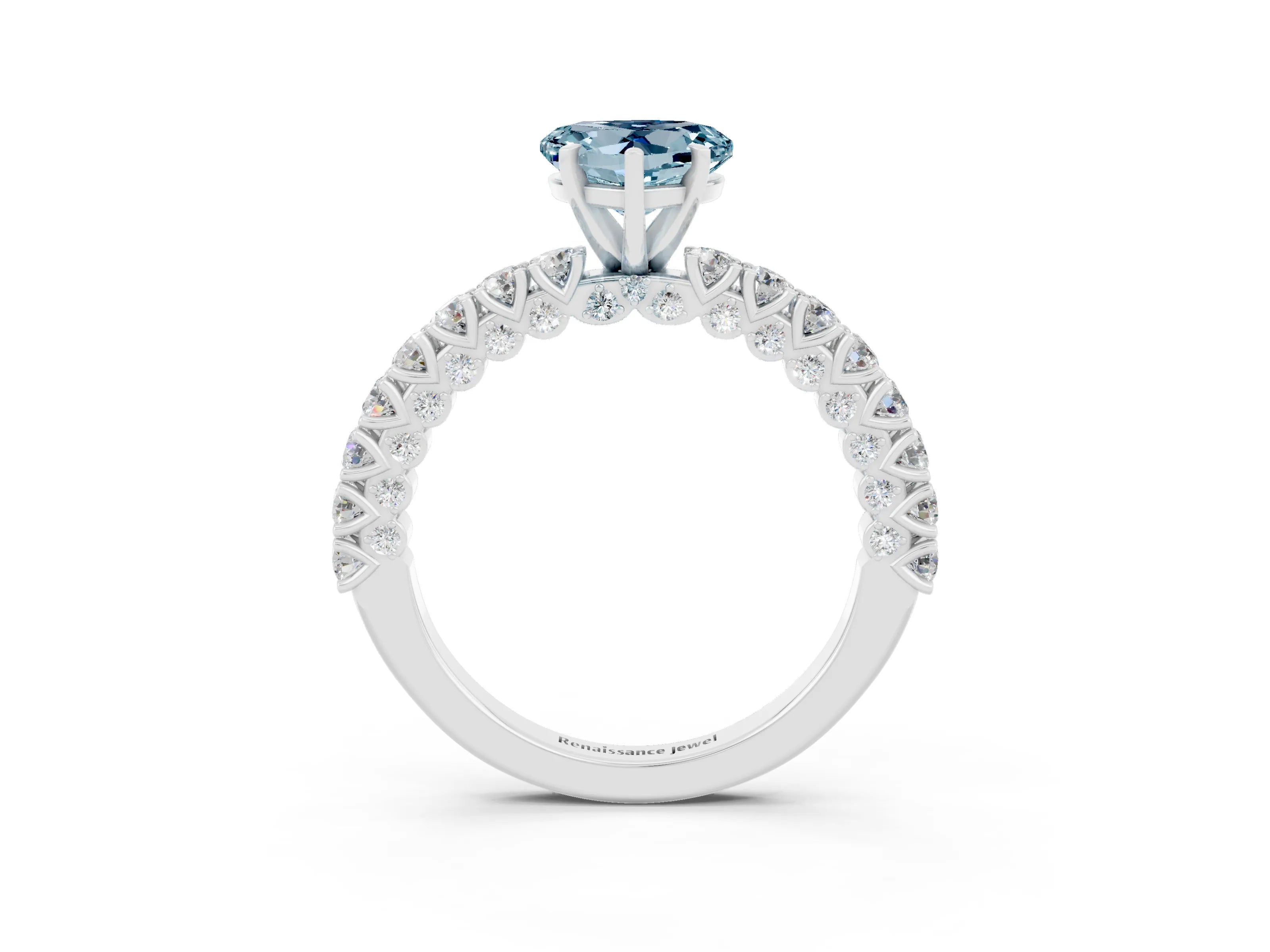 White gold Heart Cut Diamond Pavé Band Solitaire Ring with Prong Setting_3