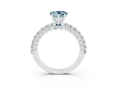 White gold Heart Cut Diamond Pavé Band Solitaire Ring with Prong Setting_3