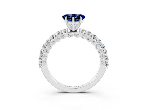 White gold Heart Cut Diamond Pavé Band Solitaire Ring with Prong Setting_3