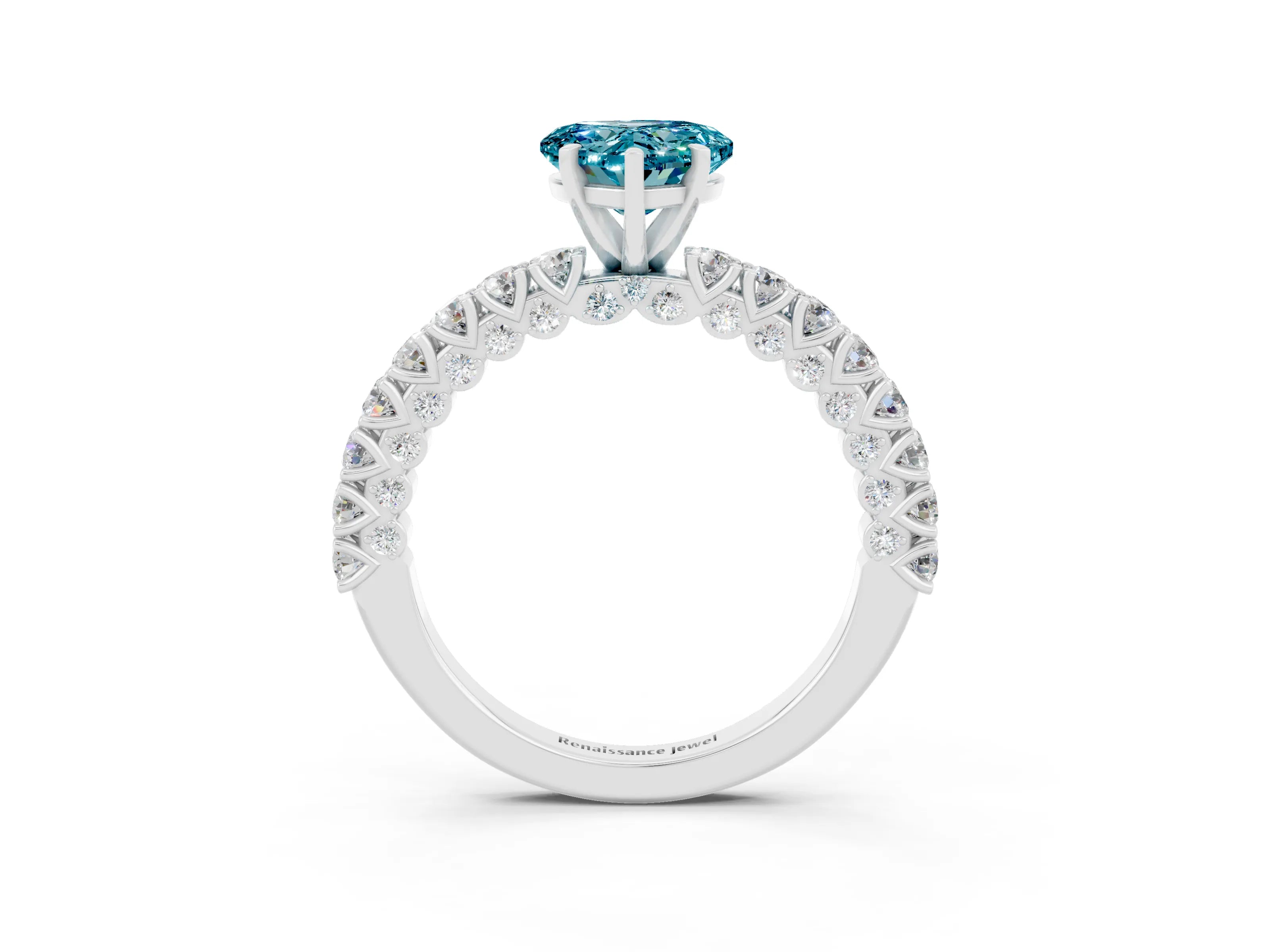 White gold Heart Cut Diamond Pavé Band Solitaire Ring with Prong Setting_3