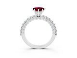 White gold Heart Cut Diamond Pavé Band Solitaire Ring with Prong Setting_3