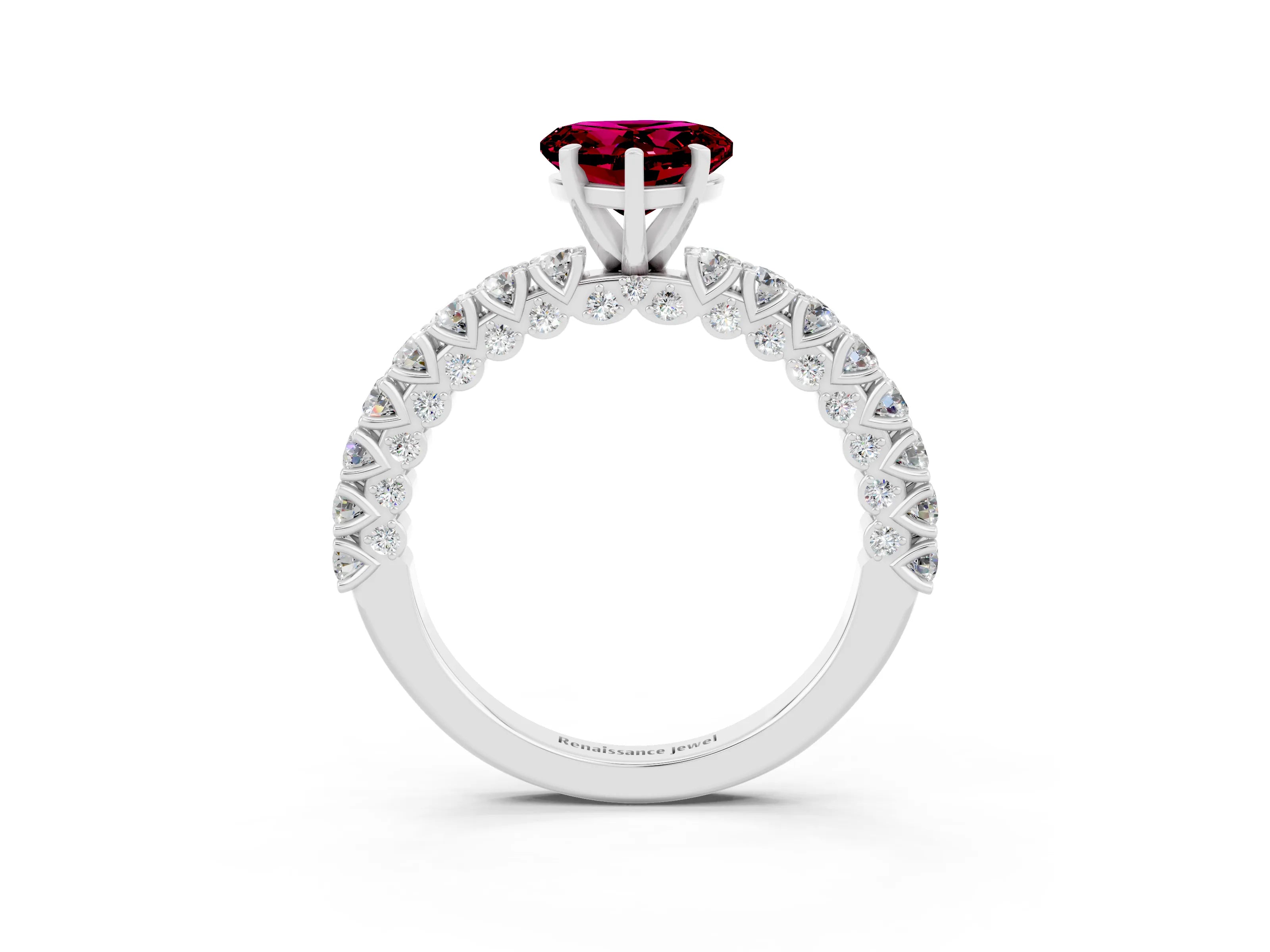 White gold Heart Cut Diamond Pavé Band Solitaire Ring with Prong Setting_3