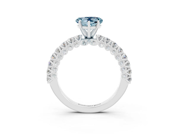 Platinum Heart Cut Diamond Pavé Band Solitaire Ring with Prong Setting