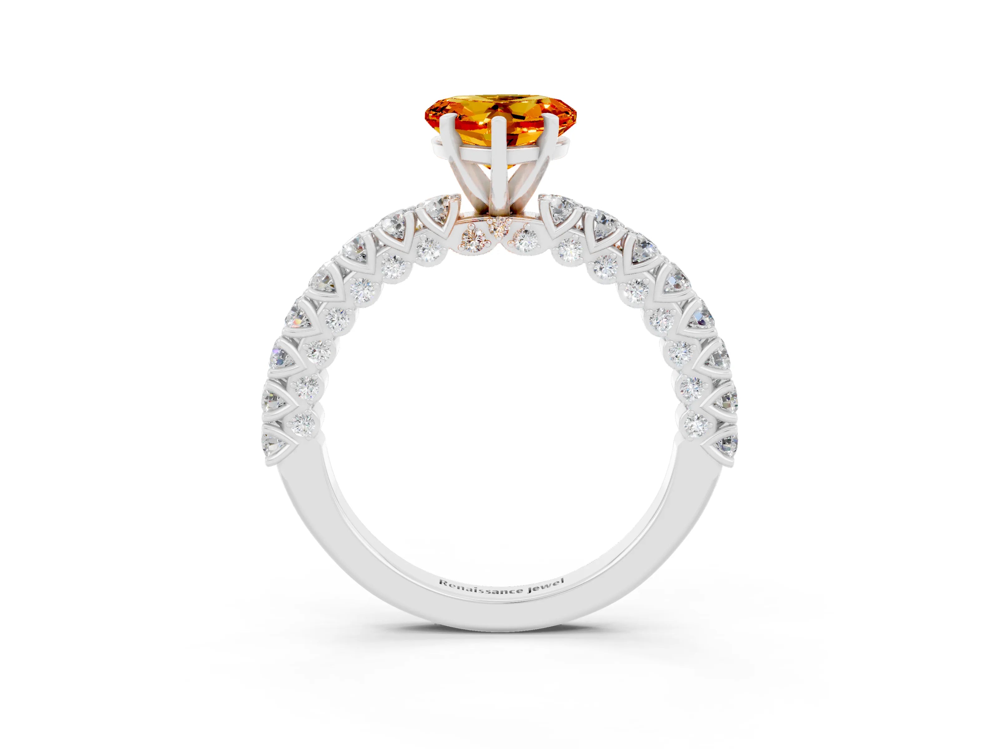 White gold Heart Cut Diamond Pavé Band Solitaire Ring with Prong Setting_3