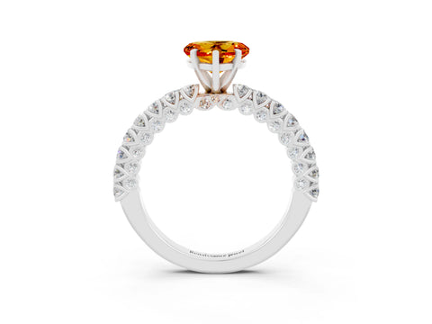 White gold Heart Cut Diamond Pavé Band Solitaire Ring with Prong Setting_3