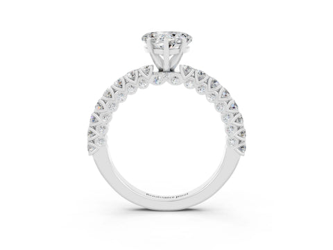 White gold Heart Cut Diamond Pavé Band Solitaire Ring with Prong Setting_3