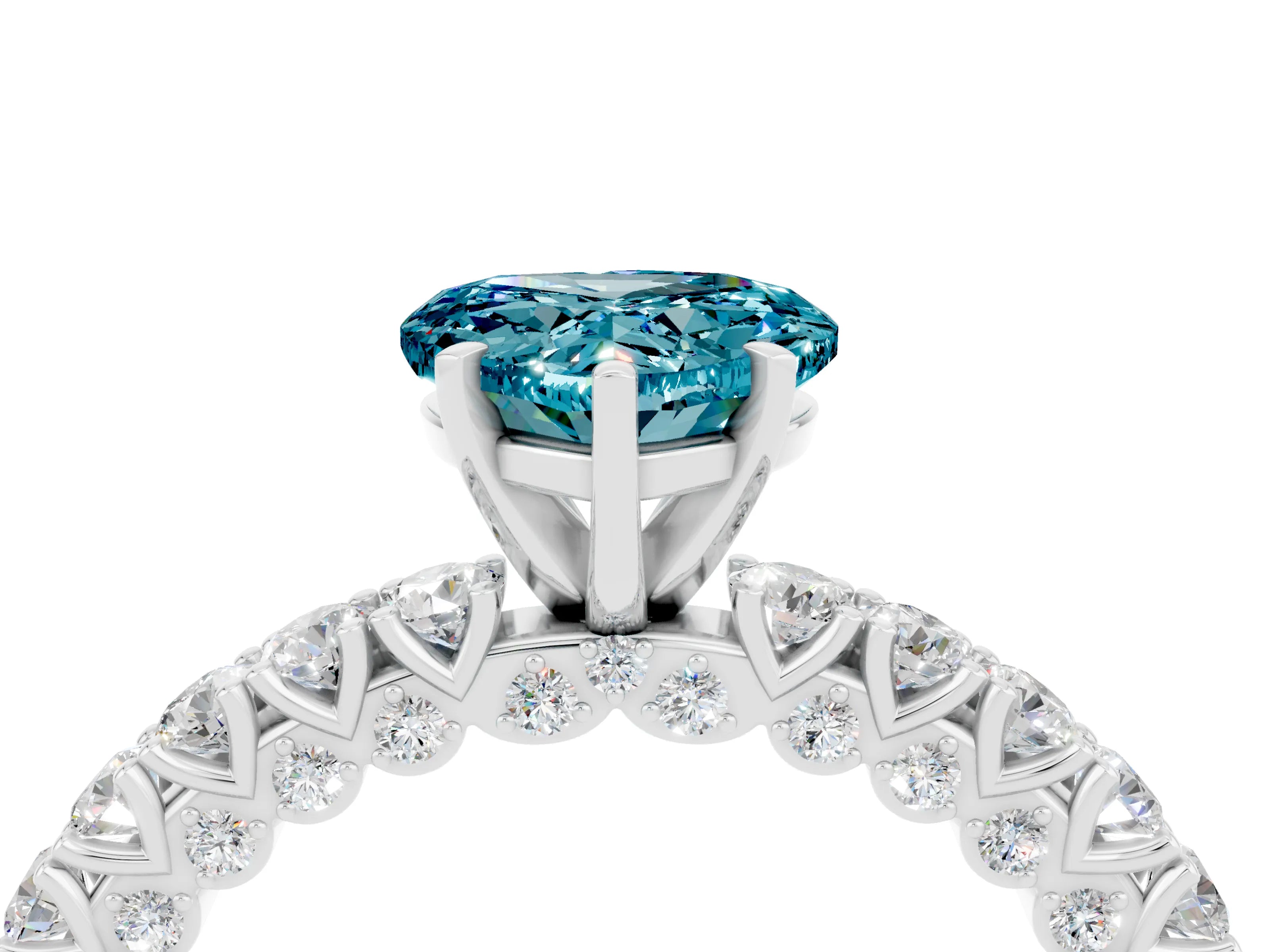 White gold Heart Cut Diamond Pavé Band Solitaire Ring with Prong Setting_4