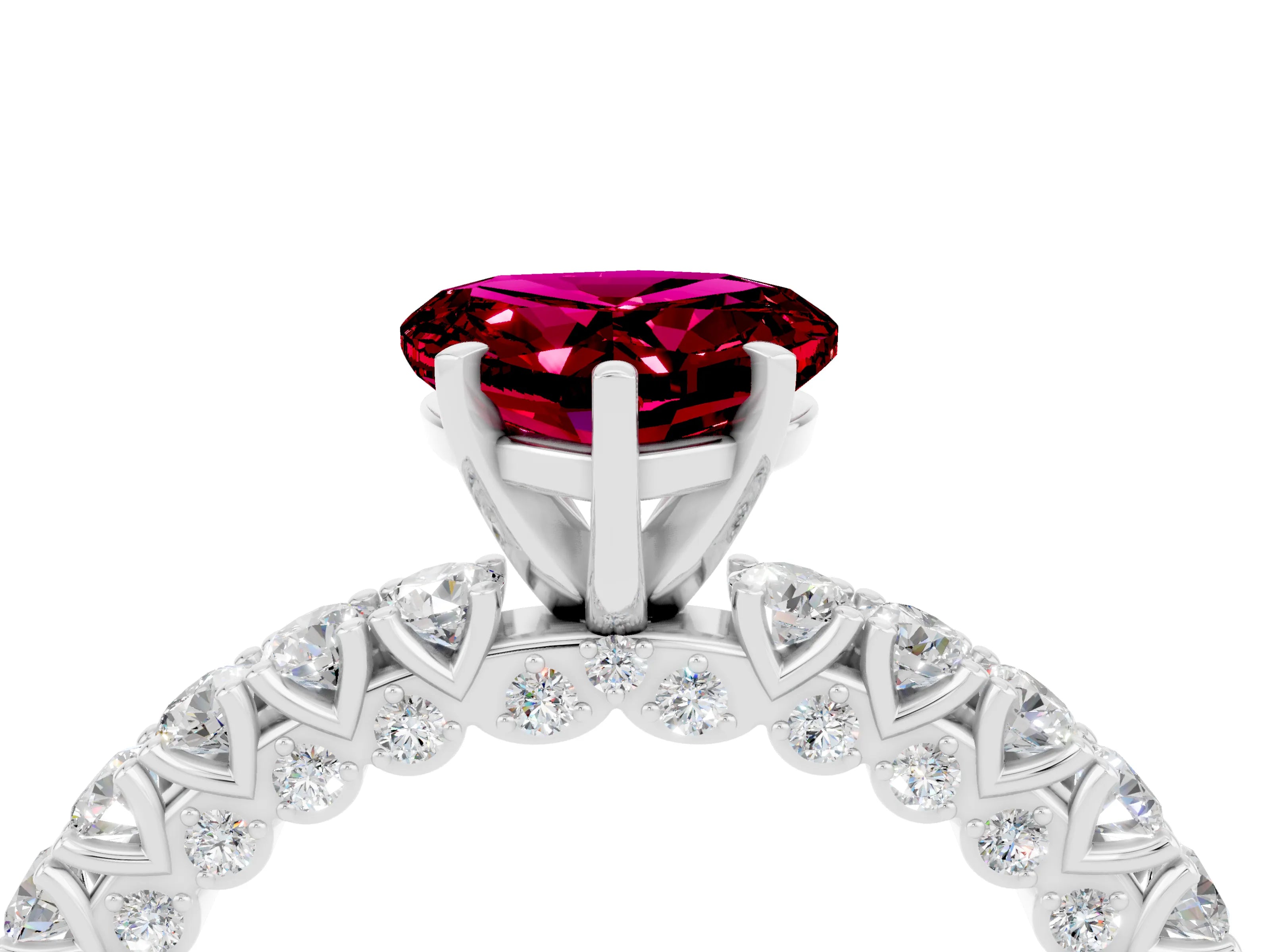 White gold Heart Cut Diamond Pavé Band Solitaire Ring with Prong Setting_4