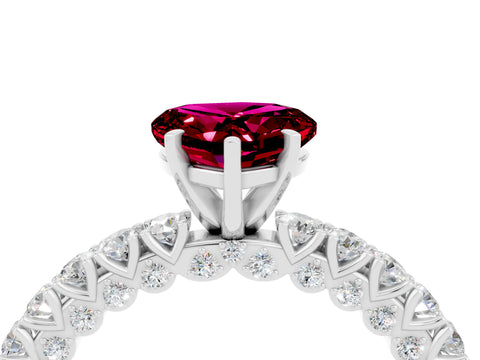 White gold Heart Cut Diamond Pavé Band Solitaire Ring with Prong Setting_4