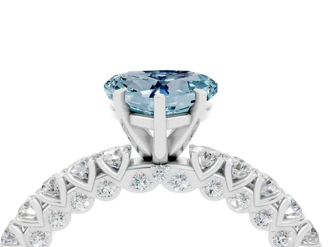 White gold Heart Cut Diamond Pavé Band Solitaire Ring with Prong Setting_4