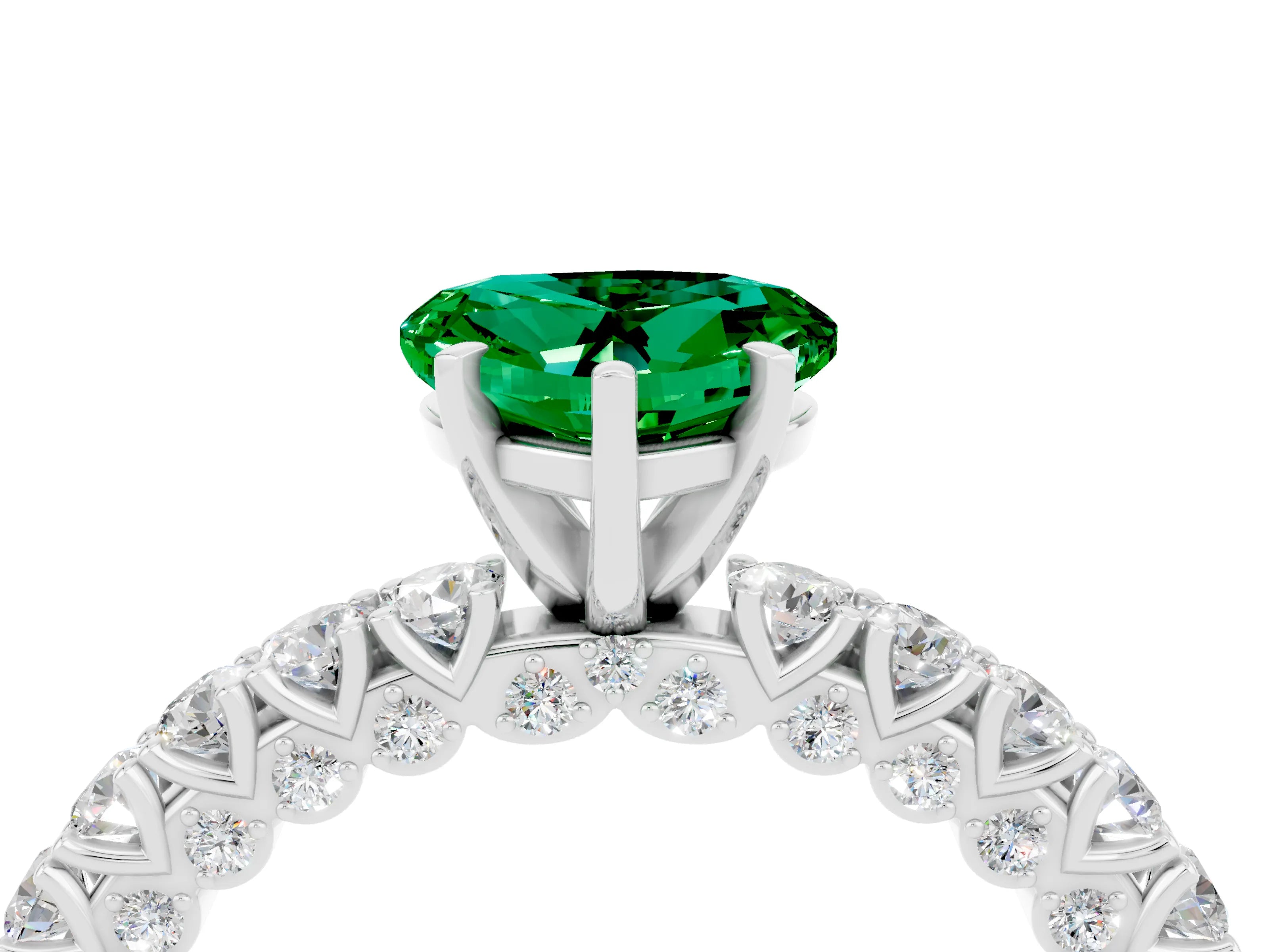 White gold Heart Cut Diamond Pavé Band Solitaire Ring with Prong Setting_4