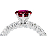 White gold Heart Cut Diamond Pavé Band Solitaire Ring with Prong Setting_4