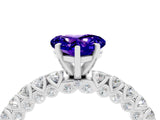 White gold Heart Cut Diamond Pavé Band Solitaire Ring with Prong Setting_4