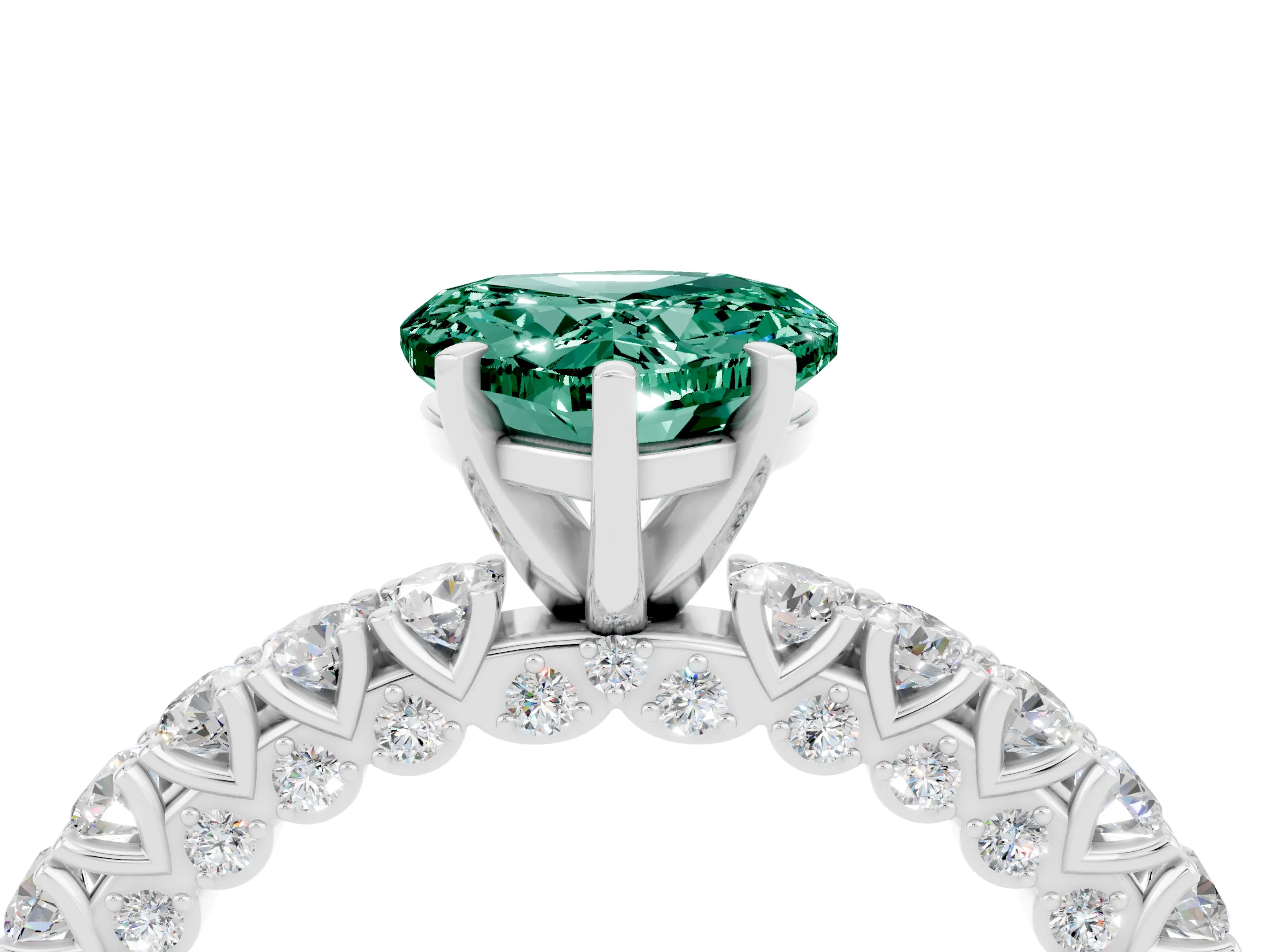 White gold Heart Cut Diamond Pavé Band Solitaire Ring with Prong Setting_4