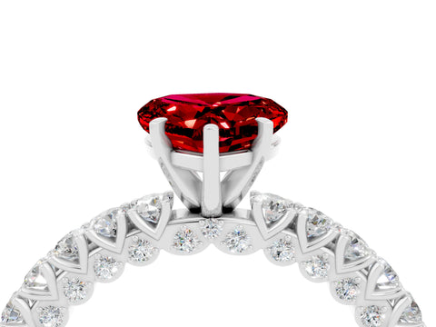 White gold Heart Cut Diamond Pavé Band Solitaire Ring with Prong Setting_4