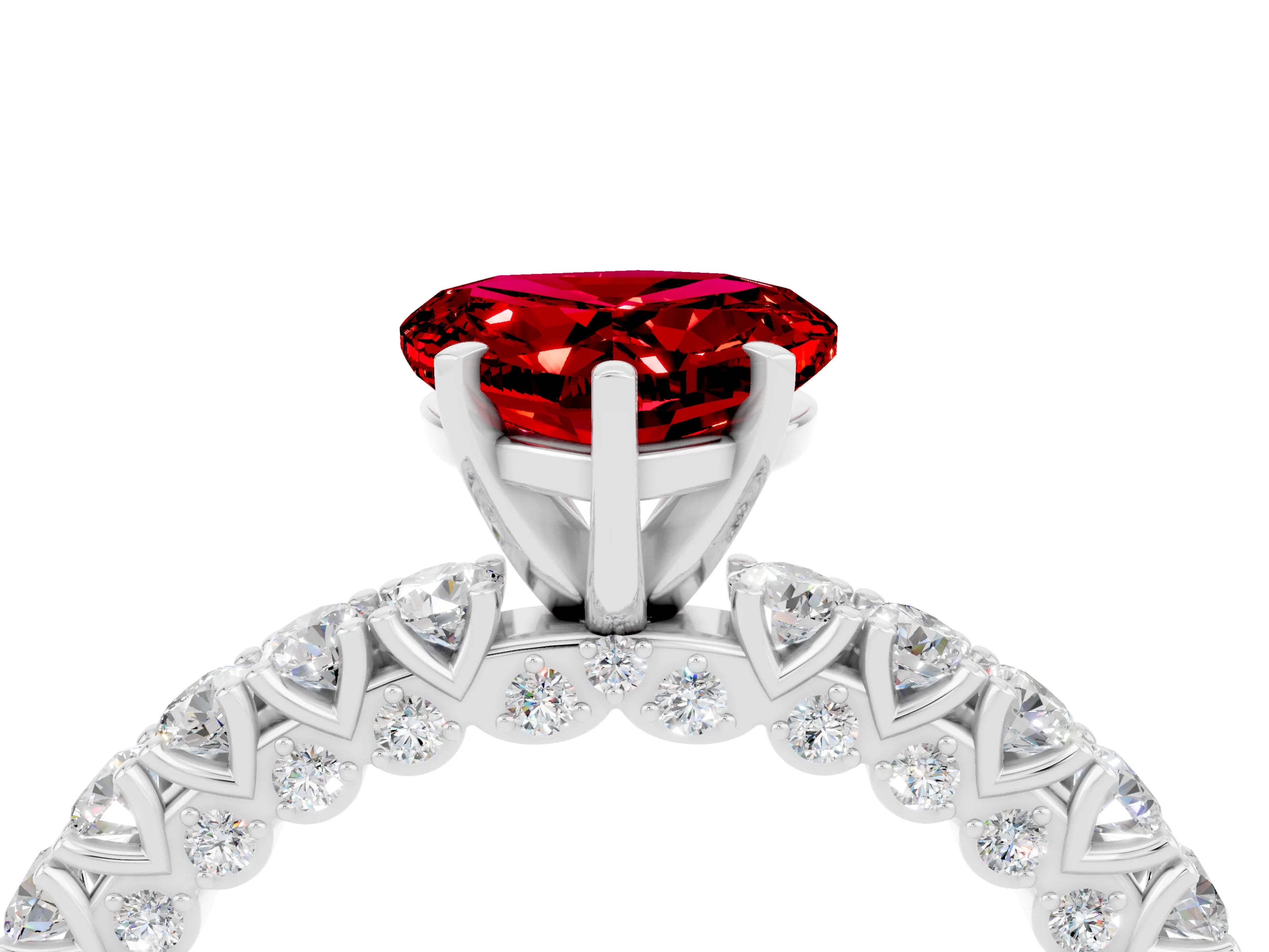 White gold Heart Cut Diamond Pavé Band Solitaire Ring with Prong Setting_4