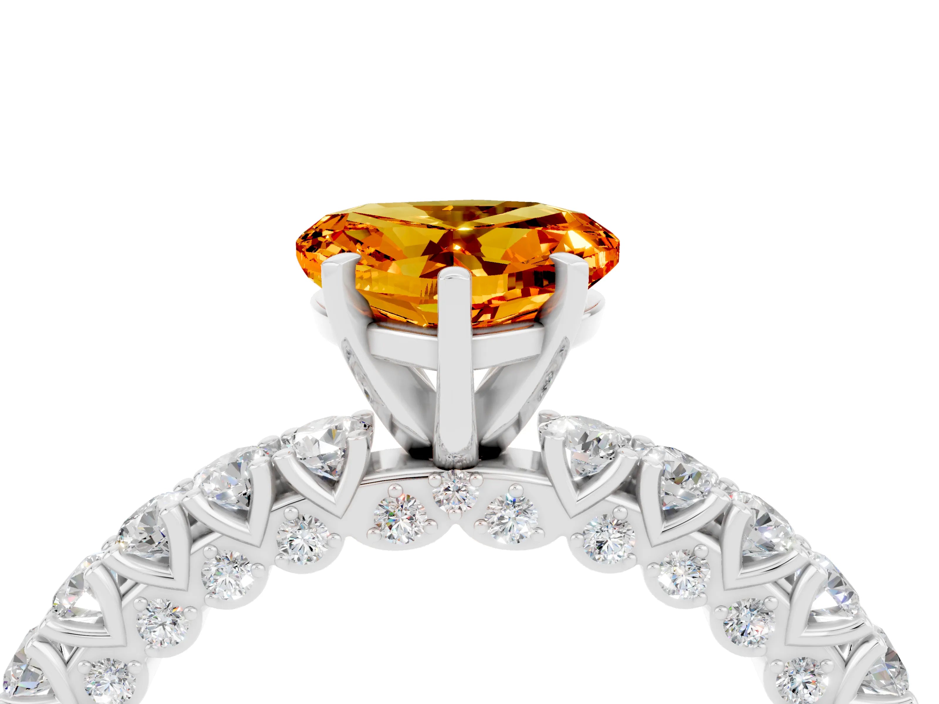 White gold Heart Cut Diamond Pavé Band Solitaire Ring with Prong Setting_4