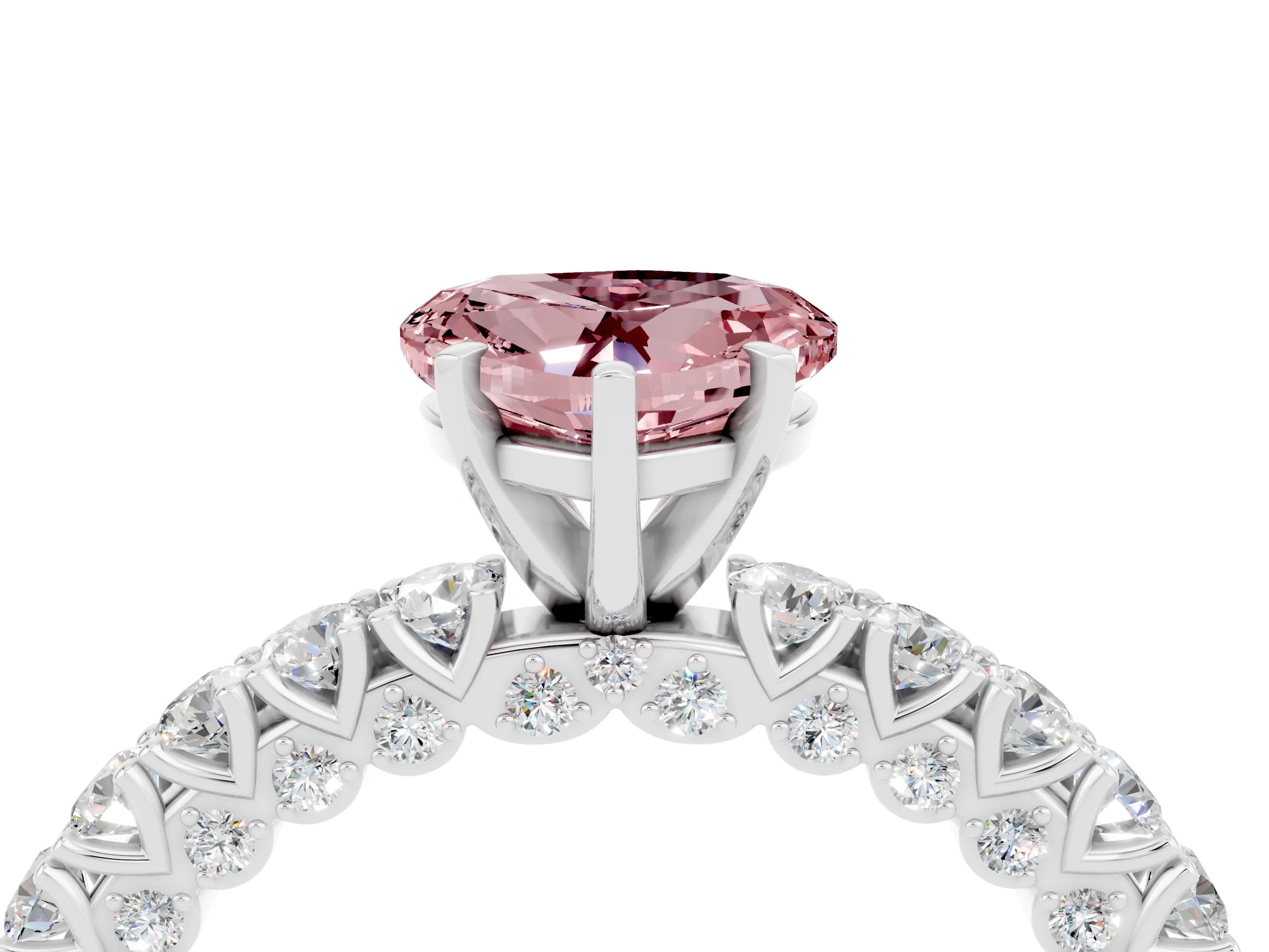 White gold Heart Cut Diamond Pavé Band Solitaire Ring with Prong Setting_4