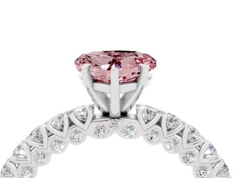 White gold Heart Cut Diamond Pavé Band Solitaire Ring with Prong Setting_4