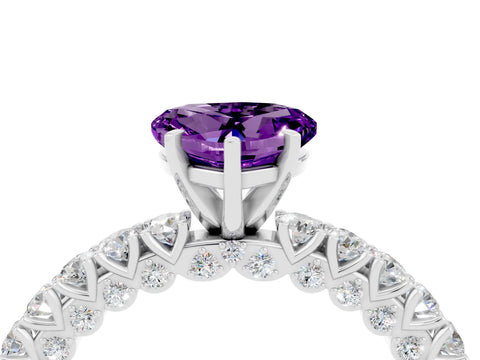 White gold Heart Cut Diamond Pavé Band Solitaire Ring with Prong Setting_4