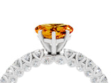 White gold Heart Cut Diamond Pavé Band Solitaire Ring with Prong Setting_4