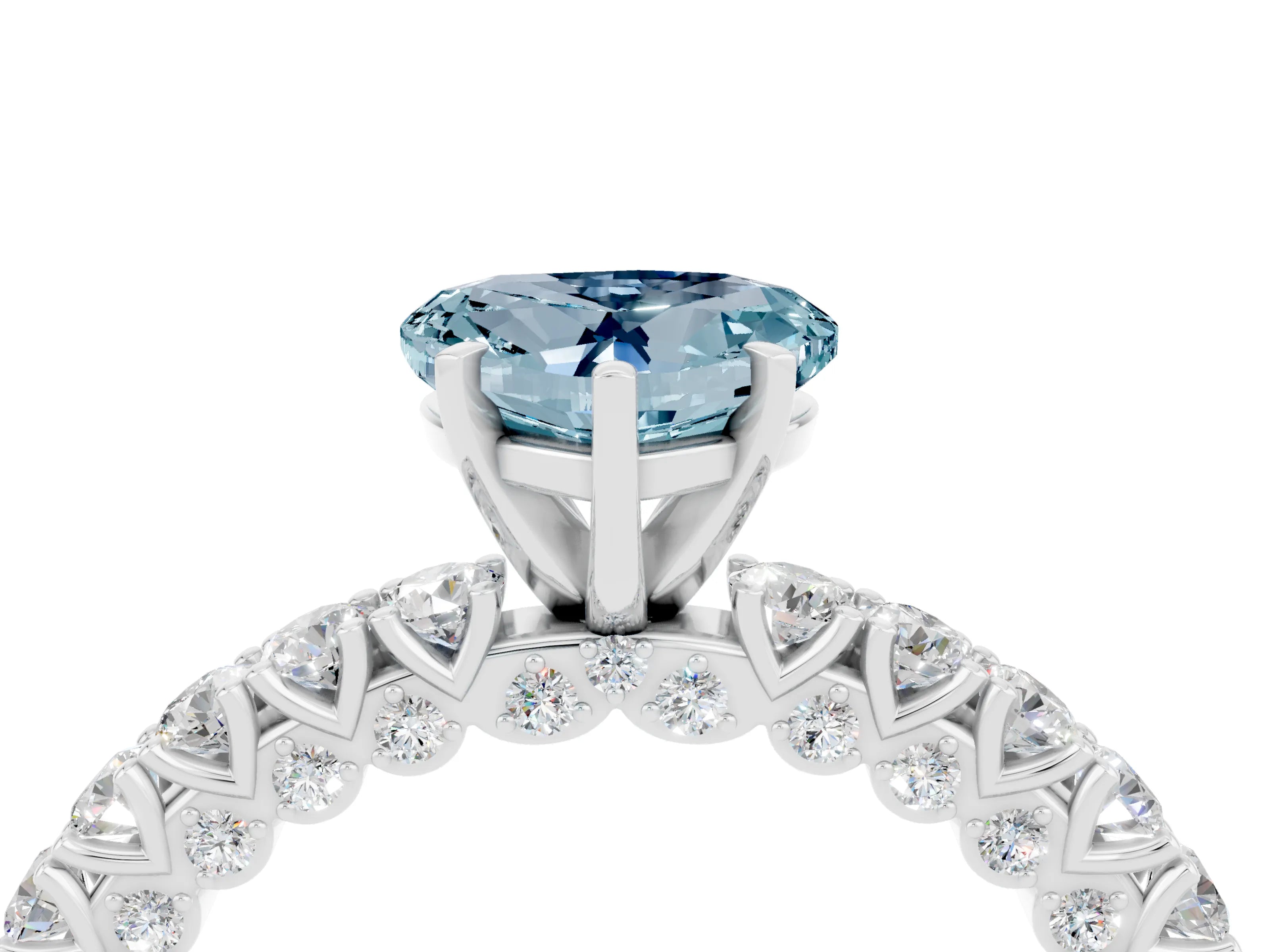 White gold Heart Cut Diamond Pavé Band Solitaire Ring with Prong Setting_4